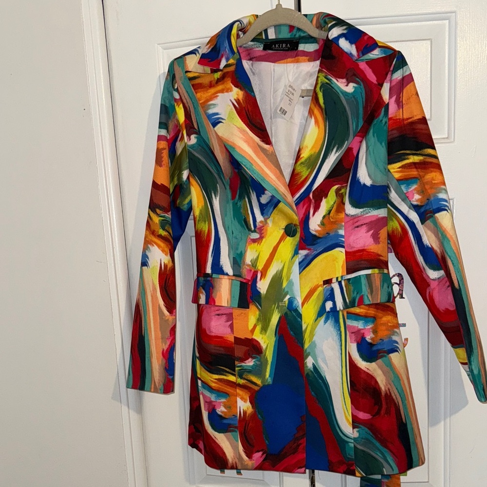 Akira Colorful Abstract Women's Blazer Dress with Belt